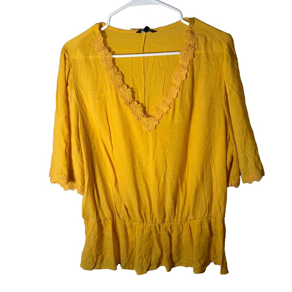 Unique Spectrum Blouse Women's 2X V-Neck Ruffle Short Sleeve Lace Casual Top